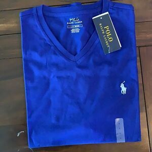 POLO RALPH LAUREN V-neck T-shirt In Heritage Royal Blue. NEW $49
